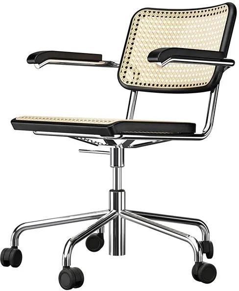 Thonet S 64 VDR Swivel Kontorsstol med Armstöd Krom/Svart Betsad Bokträ