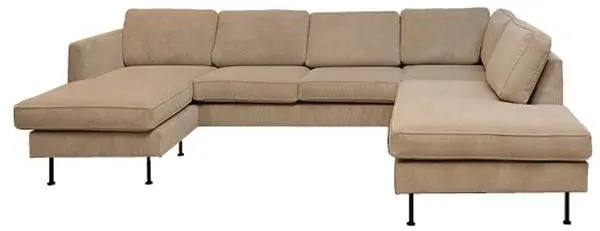 Thy soffa med schäslong och öppet avslut - 305 x 210 cm - beige sammet - vänsterställd